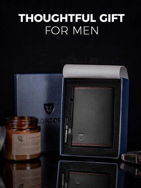 LORZOR Minimalist Leather Wallet - Full Grain Leather, Slim Pop-up Card Case